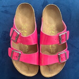 Birkenstock Bright Pink Double Strap Flats